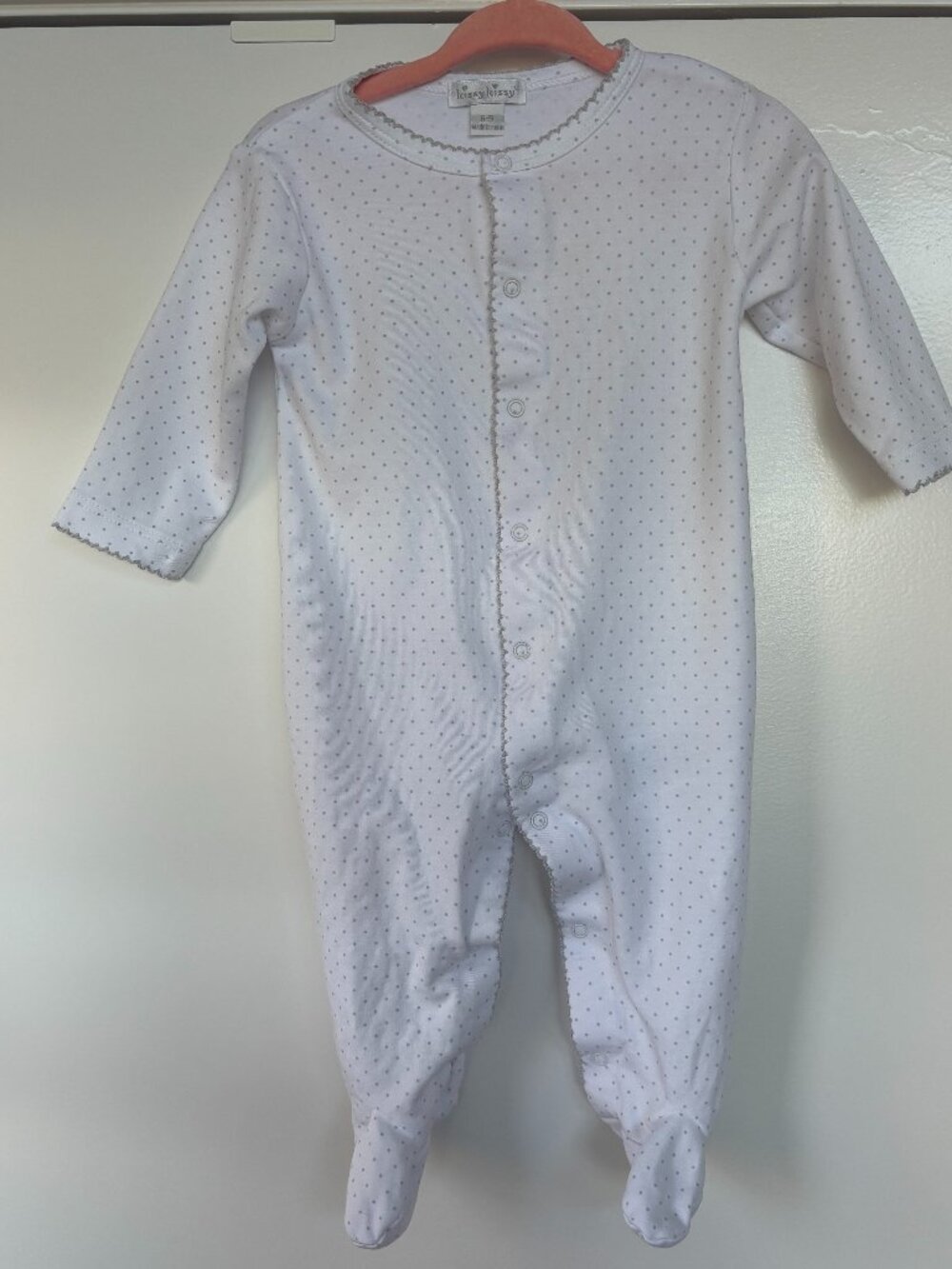 Kissy Kissy Baby Gray Polka Dot Picot Trim Footie Sleeper Pima Cotton